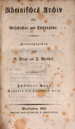 Rheinisches Archiv für Geschichte und Litteratur, 12. 1813
