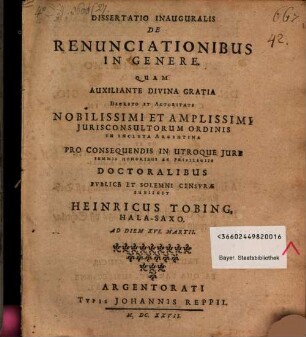 Dissertatio Inauguralis De Renunciationibus In Genere