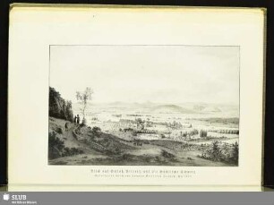 Blick auf Schloß Pillnitz und die Sächsische Schweiz. Kolorierter Stich von Johann Gottfried Jentzsch. Um 1800