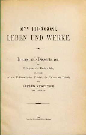 Mme Riccoboni : Leben und Werke