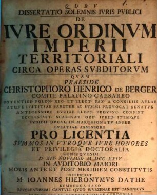 Diss. sol. ... de iure ordinum imperii territoriali circa operas subditorum