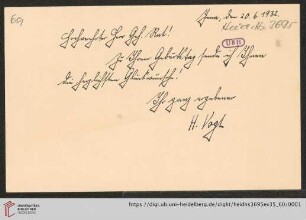 Briefe von Heinrich Vogt an Max Wolf: Brief von Heinrich Vogt an Max Wolf