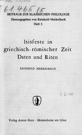 Isisfeste in griechisch-römischer Zeit : Daten und Riten