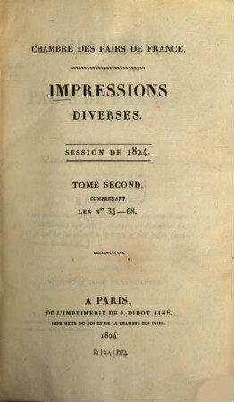 Impressions diverses : session ... 1824,2 = Nr. 34 - 68