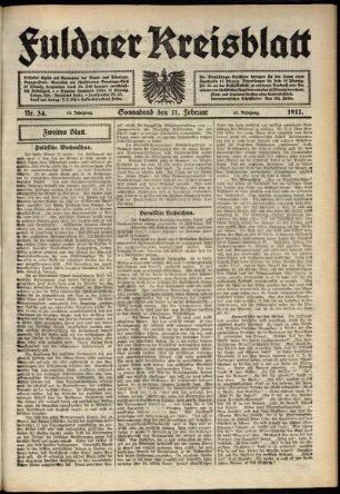 Zweite Ausgabe vom Samstag, den 11. Februar 1911.