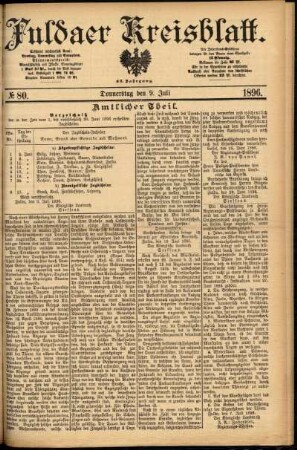 Erste Ausgabe vom Donnerstag, den 09. Juli 1896.