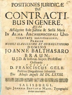 Positiones Iuridicae De Contractibus In Genere