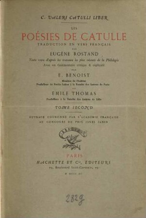 Les poésies de Catulle : texte revu d'après les travaux les plus récents de la philologie. 2