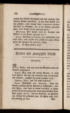 Sieben und zwanzigster Abend