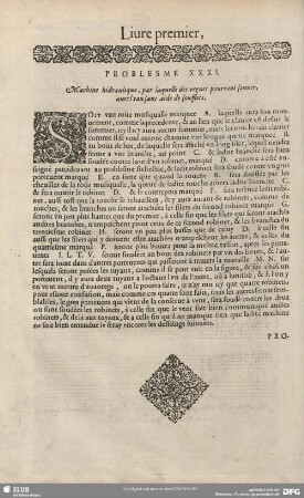 PROBLESME XXXI. Machine hidraulique, par laquelle des orgues pourront sonner, avec l'eau sans aide de soufflets.