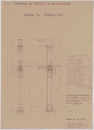 Troost, Paul Ludwig; München, Arcisstr. 12; Führerbau der NSDAP - Ständer F 20 (Schnitt)