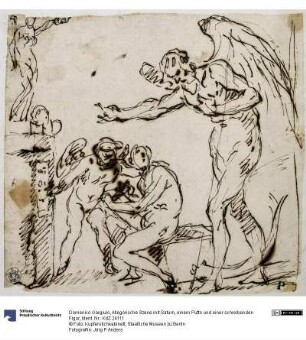 Allegorische Szene mit Saturn, einem Putto und einer schreibenden Figur