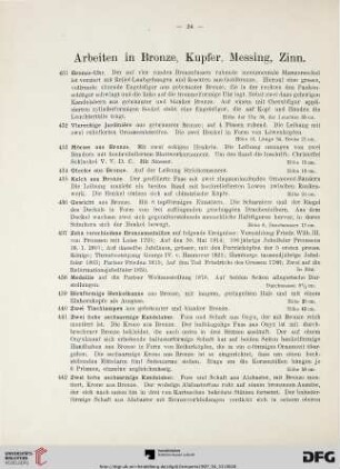 Arbeiten in Bronze, Kupfer, Messing, Zinn (Nr. 431-521)