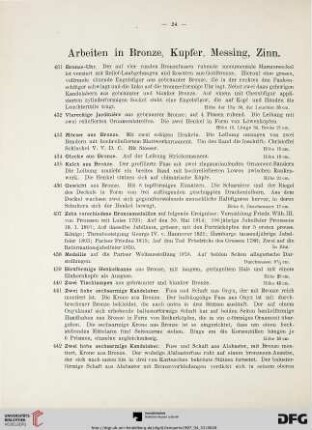 Arbeiten in Bronze, Kupfer, Messing, Zinn (Nr. 431-521)