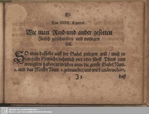 Das XXXII. Capitel. Wie man Rind- und ander gesotten Fleisch zerschneiden und vorlegen soll