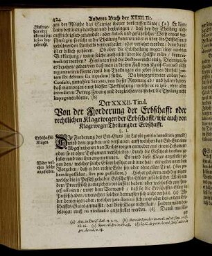 Der XXXII. Titul. Von der Forderung der Erbschafft oder rechtlichen Klage wegen der Erbschafft, wie auch von Klage wegen Theilung der Erbschafft.