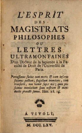 L' esprit des Magistrats philosophes