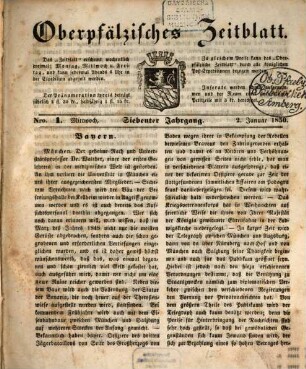 Oberpfälzisches Zeitblatt. 1850 = Jg. 7
