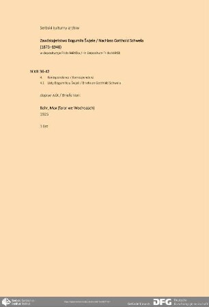 Brief von Max Bahr an Bogumił Šwjela