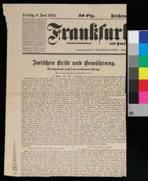 "Frankfurter Zeitung", Nr. 283-284, Seite 1 bis 2, 06.06.1941
