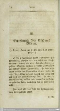 III. Experimente über Licht und Wärme