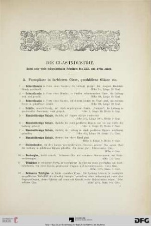 A. Formgläser in farblosem Glase, geschliffene Gläser etc. (Nr. 1-77)
