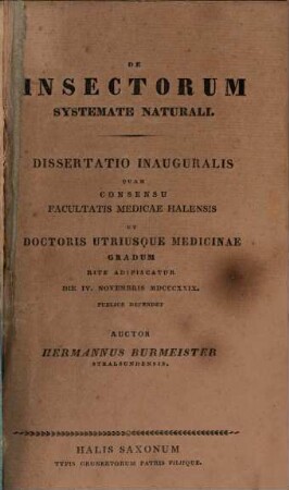 De insectorum systemate naturali : Dissertatio inauguralis