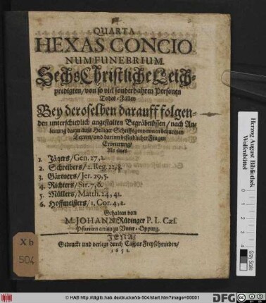 Quarta Hexas Concionum Funebrium