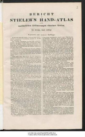 Bericht zu Stieler's Hand-Atlas : nebst ausführlichen Erläuterungen einzelner Karten