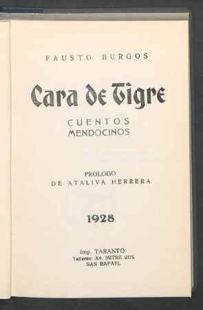 Cara de tigre : cuentos mendocinos