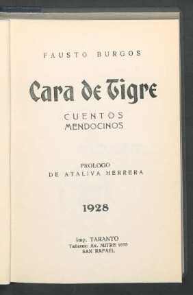 Cara de tigre : cuentos mendocinos
