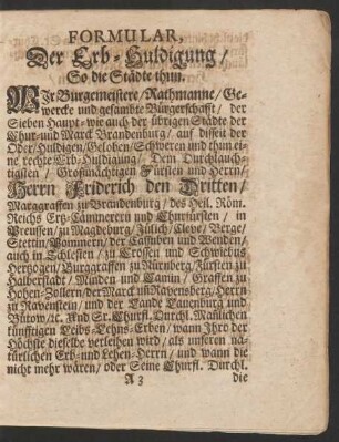 Formular, Der Erb-Huldigung/ So die Städte thun.
