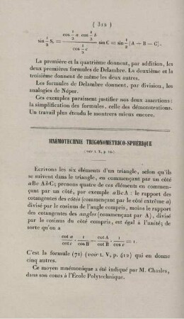 Mnémotechnie trigonométrico - sphérique.