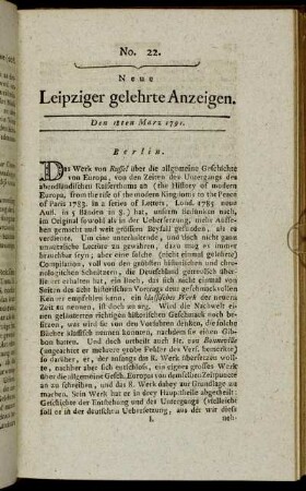 No. 22. Den 18ten März 1791.