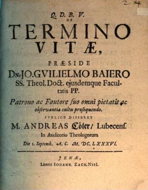 De termino vitae [disputatio]