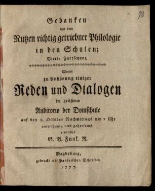 Forts. 4: Gedanken von dem Nutzen richtig getriebener Philologie in den Schulen