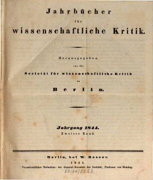 Jahrbücher für wissenschaftliche Kritik. 1844, Bd. 2