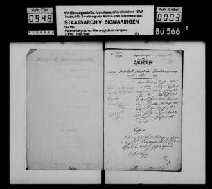 Einstandsvertrag zwischen Josef Feinäugle von Storzingen und Maximilian Dreher von Frohnstetten