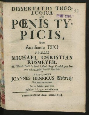 Dissertatio Theologica De Pœnis Typicis