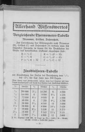 Vergleichende Thermometer-Tabelle