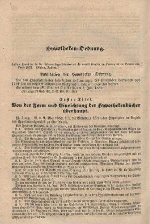 Hypotheken-Ordnung.
