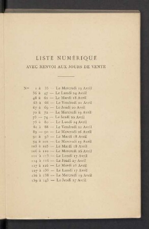 Liste numérique avec renvoi aux jours de vente