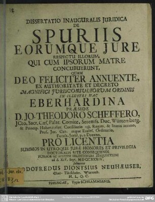 Dissertatio Inauguralis Iuridica De Spuriis Eorumque Iure Respectu Illorum, Qui Cum Ipsorum Matre Concubuerunt