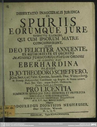 Dissertatio Inauguralis Iuridica De Spuriis Eorumque Iure Respectu Illorum, Qui Cum Ipsorum Matre Concubuerunt