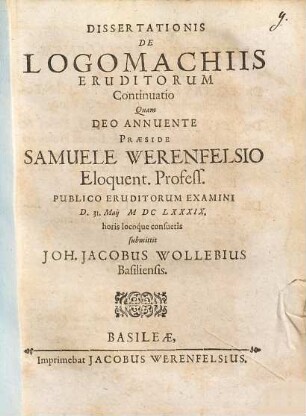 Dissertationis de logomachiis eruditorum continuatio