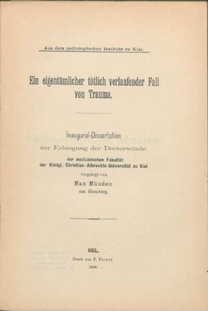 Ein eigentümlicher tötlich verlaufender Fall von Trauma