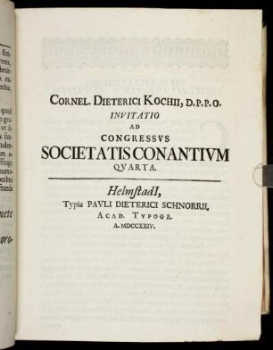 Cornel. Dieterici Kochii, D.P.P.O. Invitatio Ad Congressus Societatis Conantium Quarta.