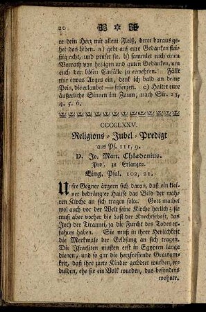 CCCCLXXV. Religions- Jubel-Predigt aus Ps. 111, 9.