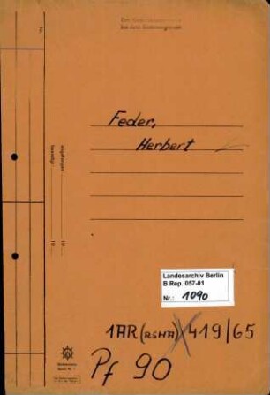 Personenheft Herbert Feder (*02.04.1909), SS-Hauptsturmführer