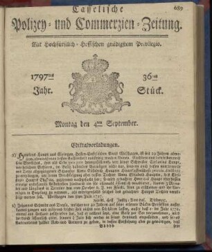 36tes Stueck, Montag den 4ten September 1797